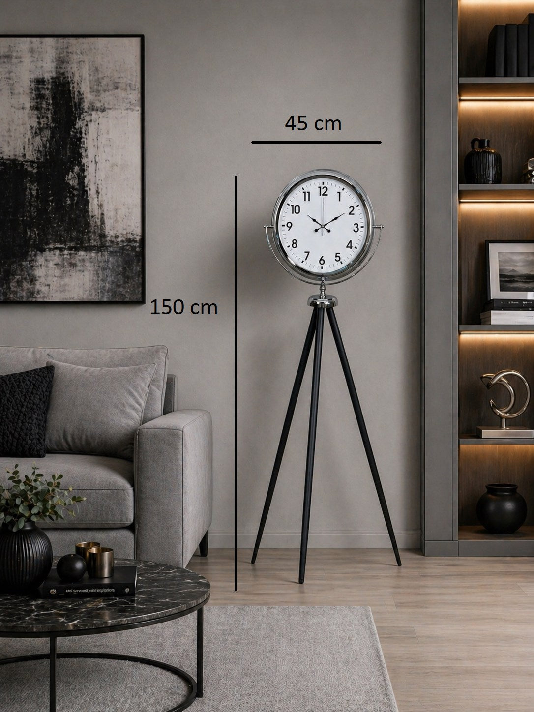 Krom Dekoratif Tasarım Tripod Ayaklı Saat