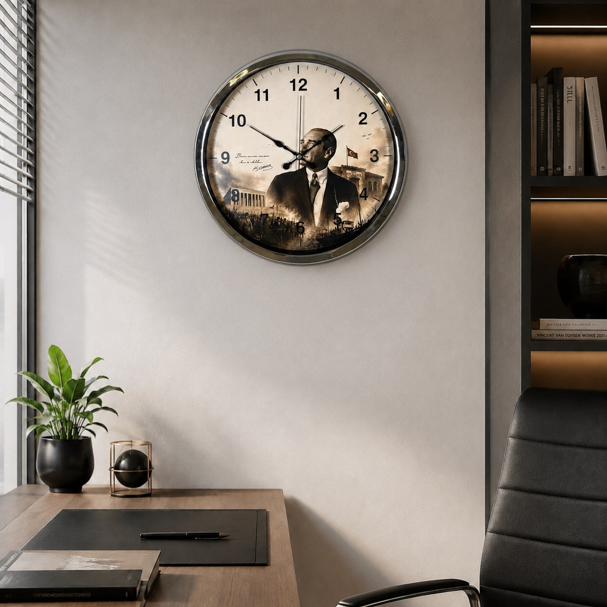Cumhuriyet Yıldızı Krom 40 x 40 Cm Metal Duvar Saati