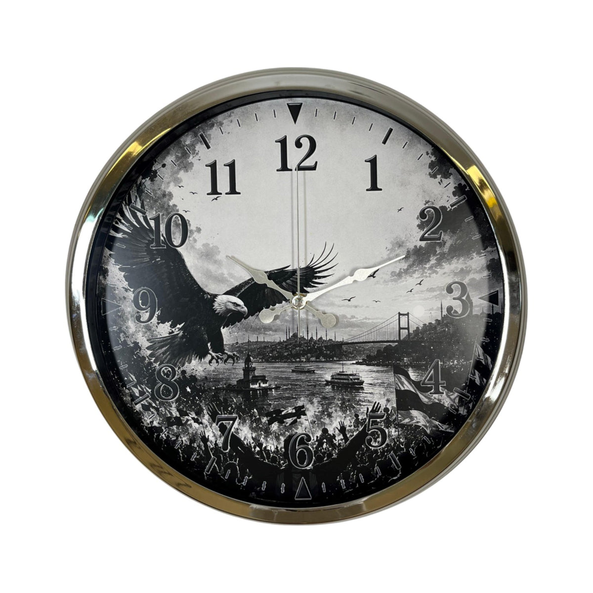 Krom Zafer Kanatları Taraftar Temalı 40 x 40 Cm Metal Duvar Saati