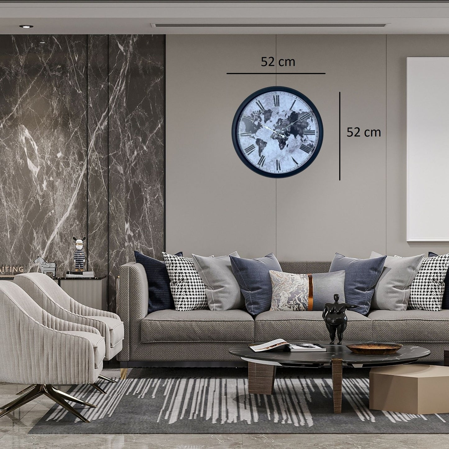 Siyah Atlas Roman 52 x 52 Cm Roman Duvar Saati