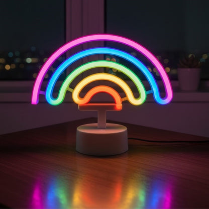 Plastik Gökkuşağı Neon LED Işık – Dekoratif Renkli Masaüstü ve Ambiyans Aydınlatması