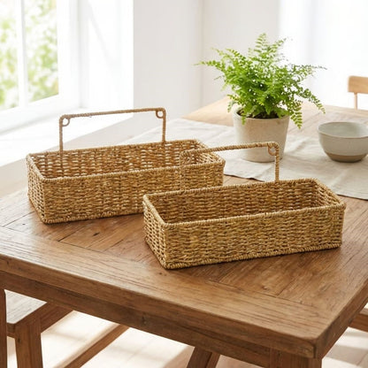 BUFFER® 2’li Duvar Askılı Plastik Rattan Organizer – Dikdörtgen Hasır Görünümlü Mutfak Raf Sepeti, Banyo ve Ev İçi Düzenleme Ünitesi