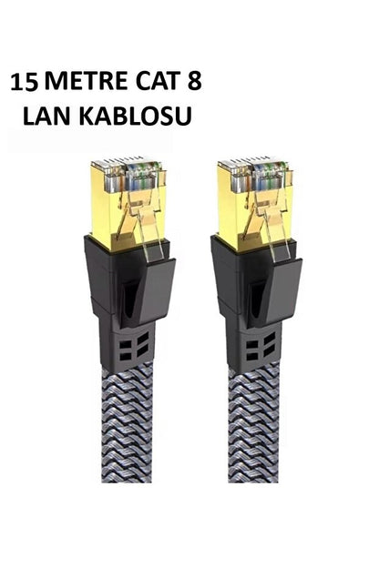 Cat 8 LAN Kablosu –Ethernet Kablosu Örgü Kaplama, Yüksek Hızlı (15 METRE)
