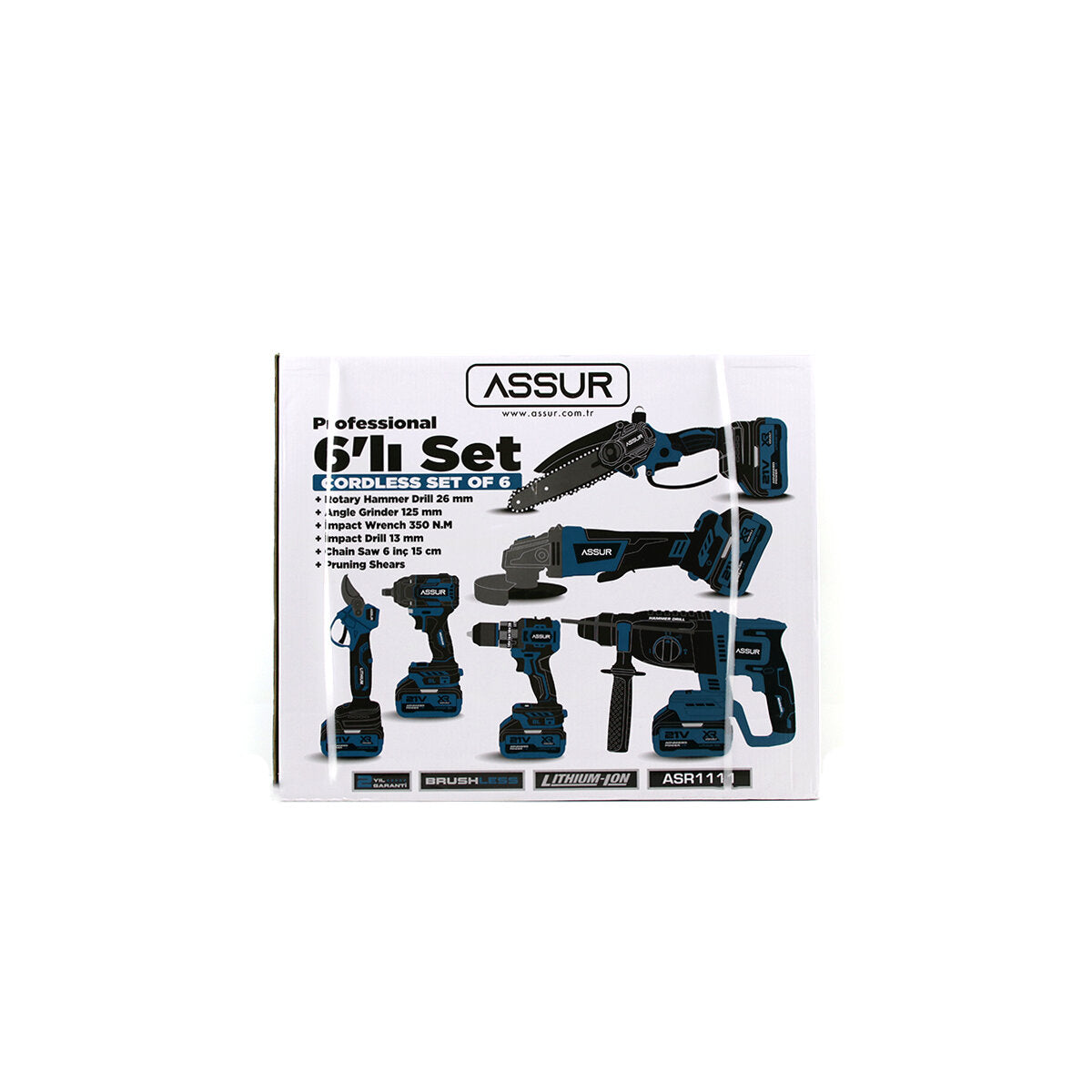 6PCS USTA ELEKTRİKLİ ALET SETİ ŞARJLI=21V SPRAL TAŞLAMA - HİLTİ - BAĞ MAKAS - SOMUN SÖKME - DARBELİ VİDALAMA - BUDAMA TESTERE PLASTİK ÇANTAL ASR-1111 (5643)