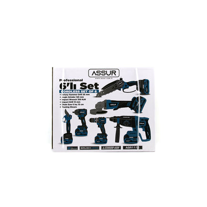 6PCS USTA ELEKTRİKLİ ALET SETİ ŞARJLI=21V SPRAL TAŞLAMA - HİLTİ - BAĞ MAKAS - SOMUN SÖKME - DARBELİ VİDALAMA - BUDAMA TESTERE PLASTİK ÇANTAL ASR-1111 (5643)