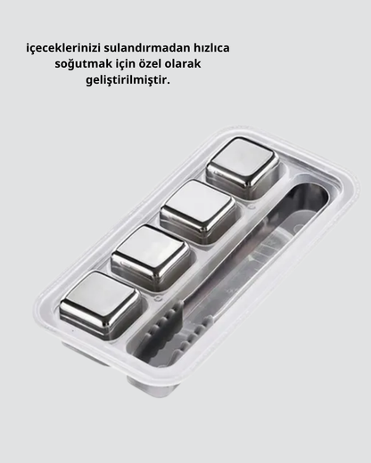 Paslanmaz Çelik Metal Buz Küpü Seti Sulandırmadan Soğutma ve Klips Dahil