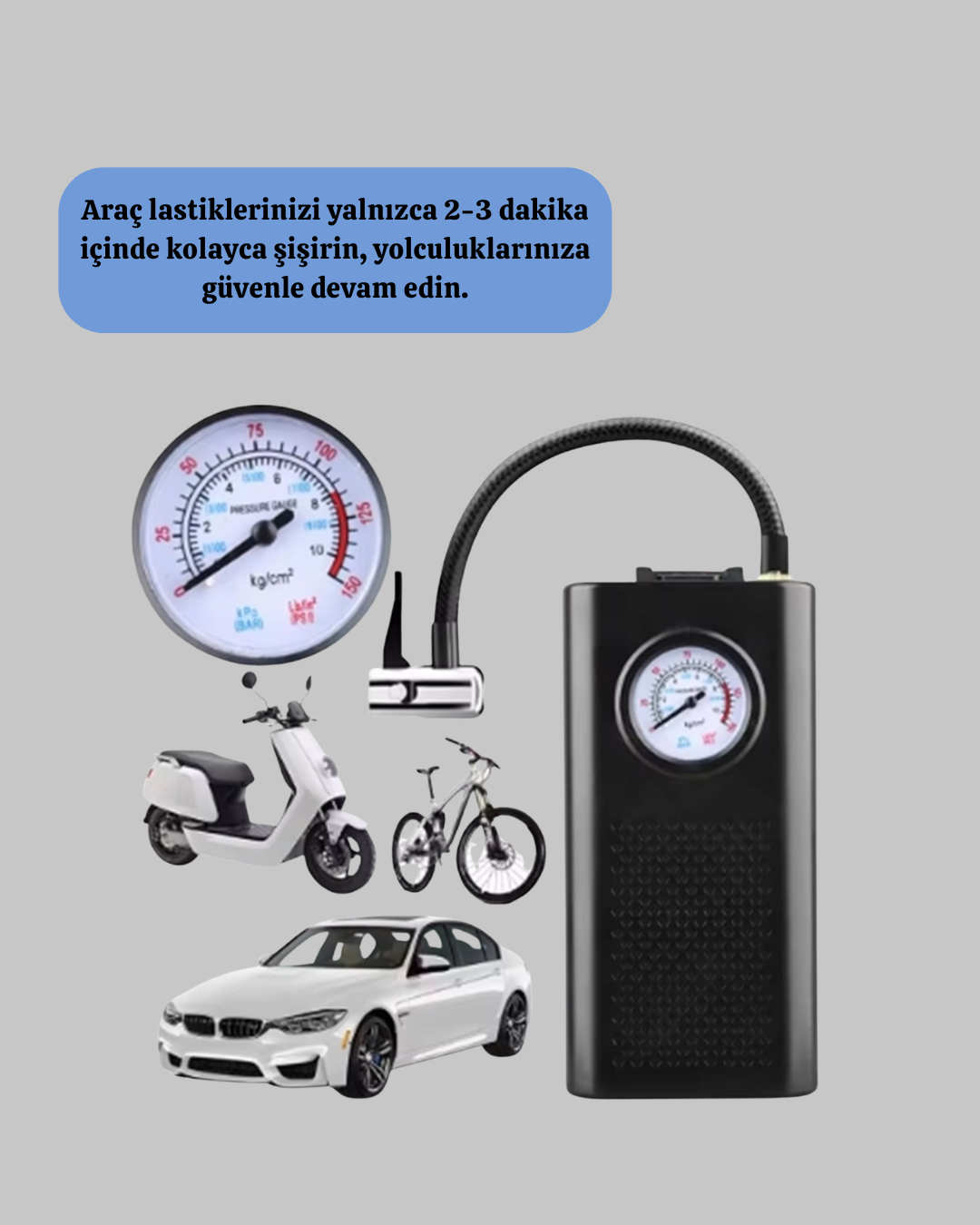 USB Şarjlı Kompakt Elektrikli Hava Kompresörü 3000 mAh