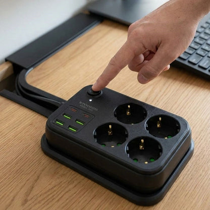 BUFFER® Çoklu Priz Uzatma Kablosu 4 Soket + 4 USB + 2 Type-C – Termal Akım Korumalı, Isıya Dayanıklı, Çocuk Korumalı Güvenli Priz 100-250V