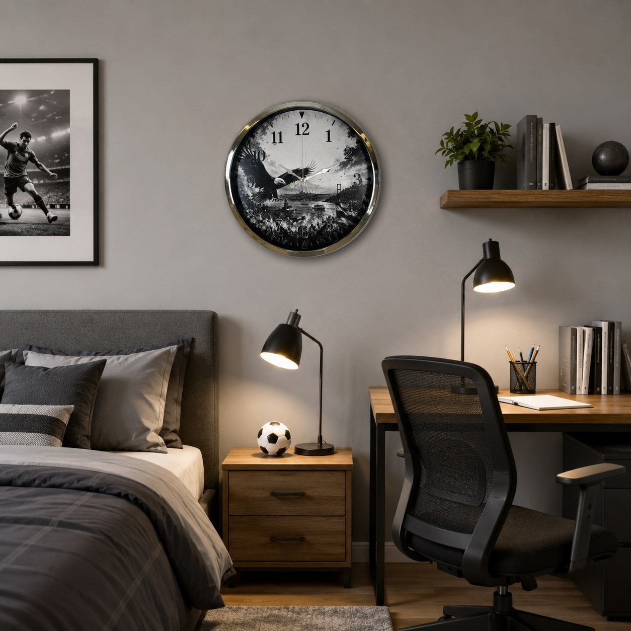 Krom Zafer Kanatları Taraftar Temalı 40 x 40 Cm Metal Duvar Saati
