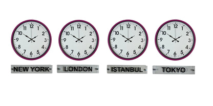 Pembe 36 Cm 4 lü Tabelalı Dünya Saatleri Seti