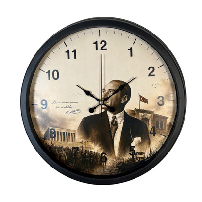Cumhuriyet Mirası Siyah 40 x 40 Cm Metal Duvar Saati