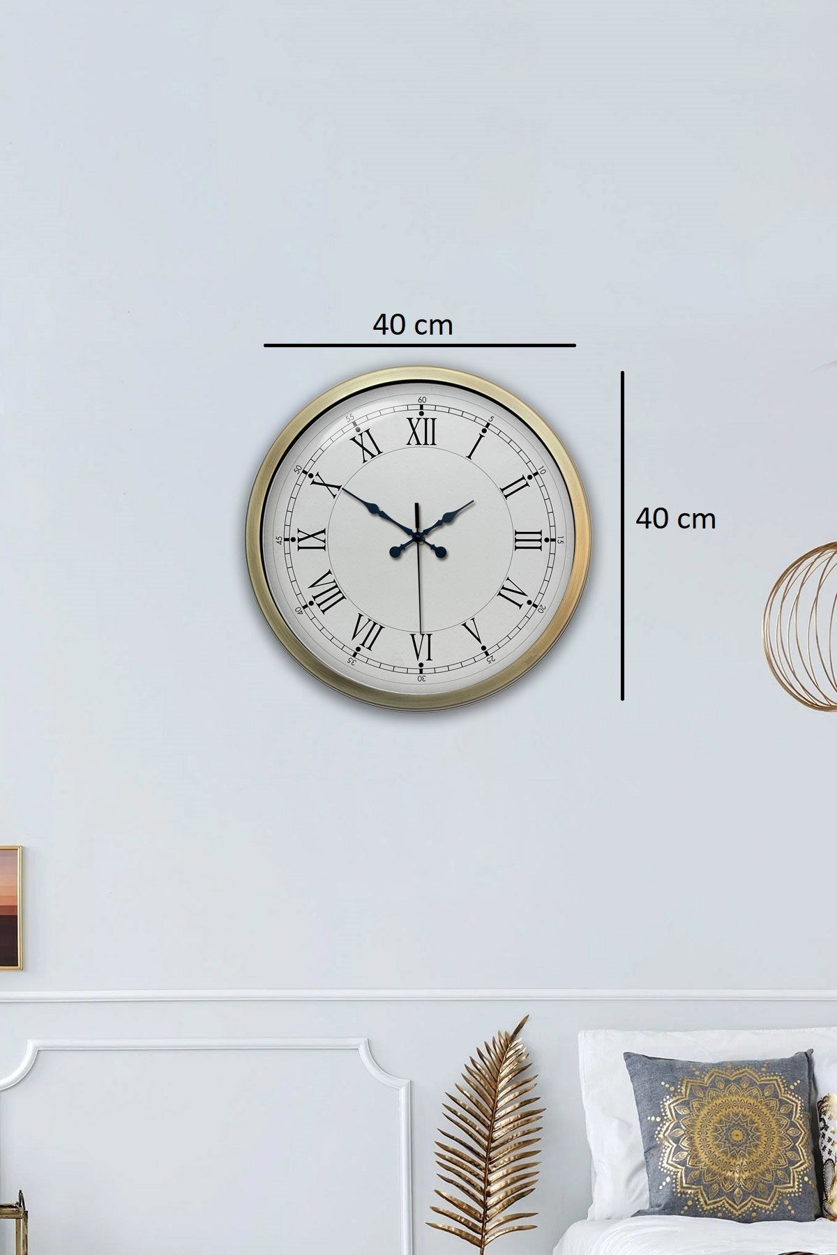 Retro Modern Roma Rakamlı 40 Cm Metal Duvar Saati