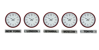 Elite Kırmızı 36 Cm 5 li Tabelalı Dünya Saatleri