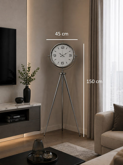 Krom Modern 150 x 45 Cm Metal Tripod Ayaklı Saat
