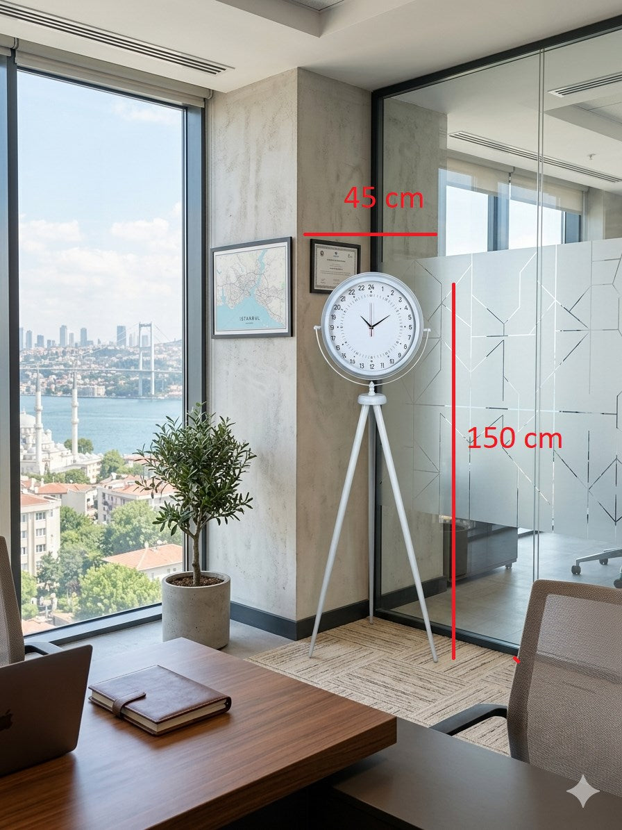 Beyaz 24 Saat Göstergeli Tripod Ayaklı Saat