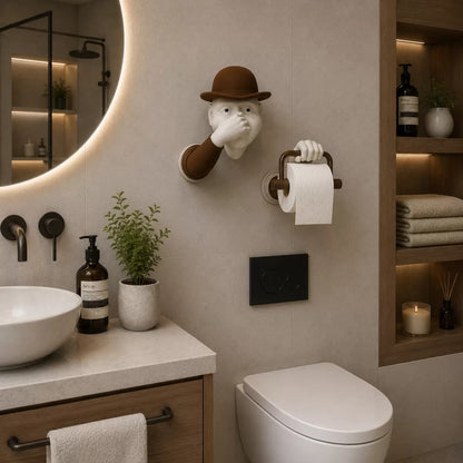 3d İnsan Figürlü Tuvalet Kağıdı Askılığı – Eğlenceli Banyo Dekoru Kahverengi