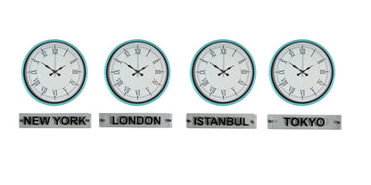 Turkuaz 36 Cm 4 lü Tabelalı Dünya Saatleri Seti