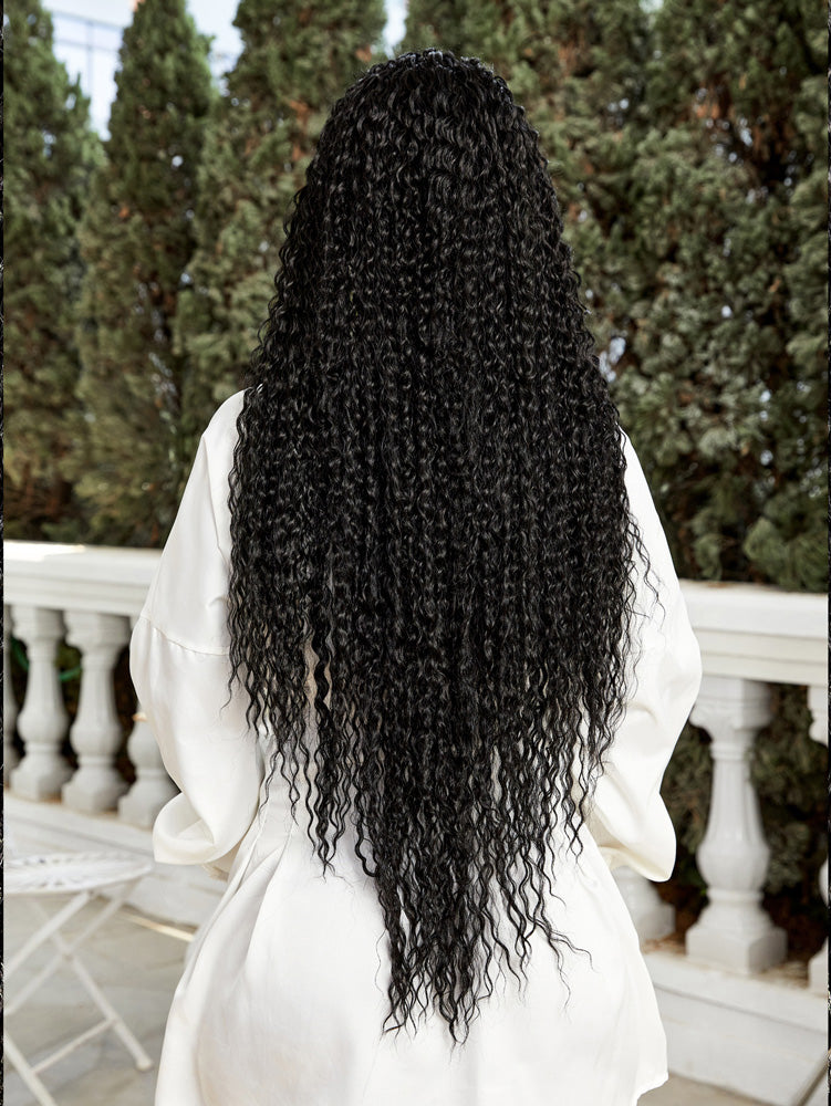 Afro Dalga Fiber Sentetik Tül Peruk - Siyah