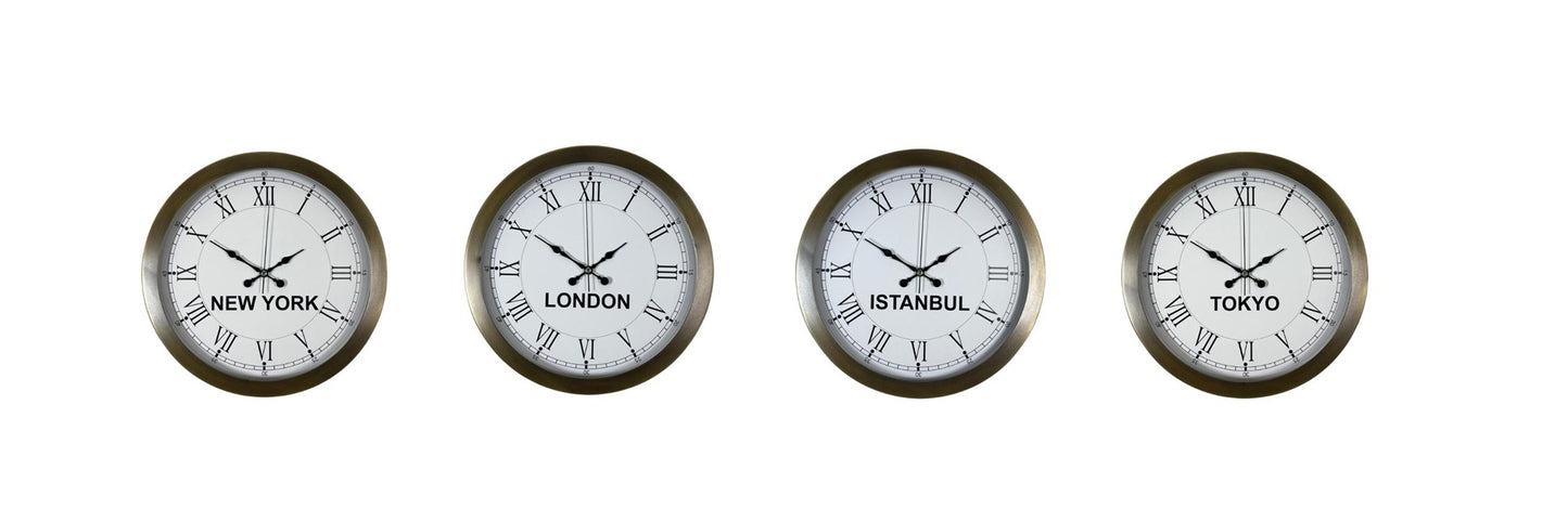 Vintage World 4’lü Metal Eskitme 36 cm Dünya Saati Seti