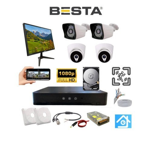 2 Dış 2 Iç Kameralı Monitör ve 1 Tb HDD Dahil Ahd Güvenlik Kamerası SETİ