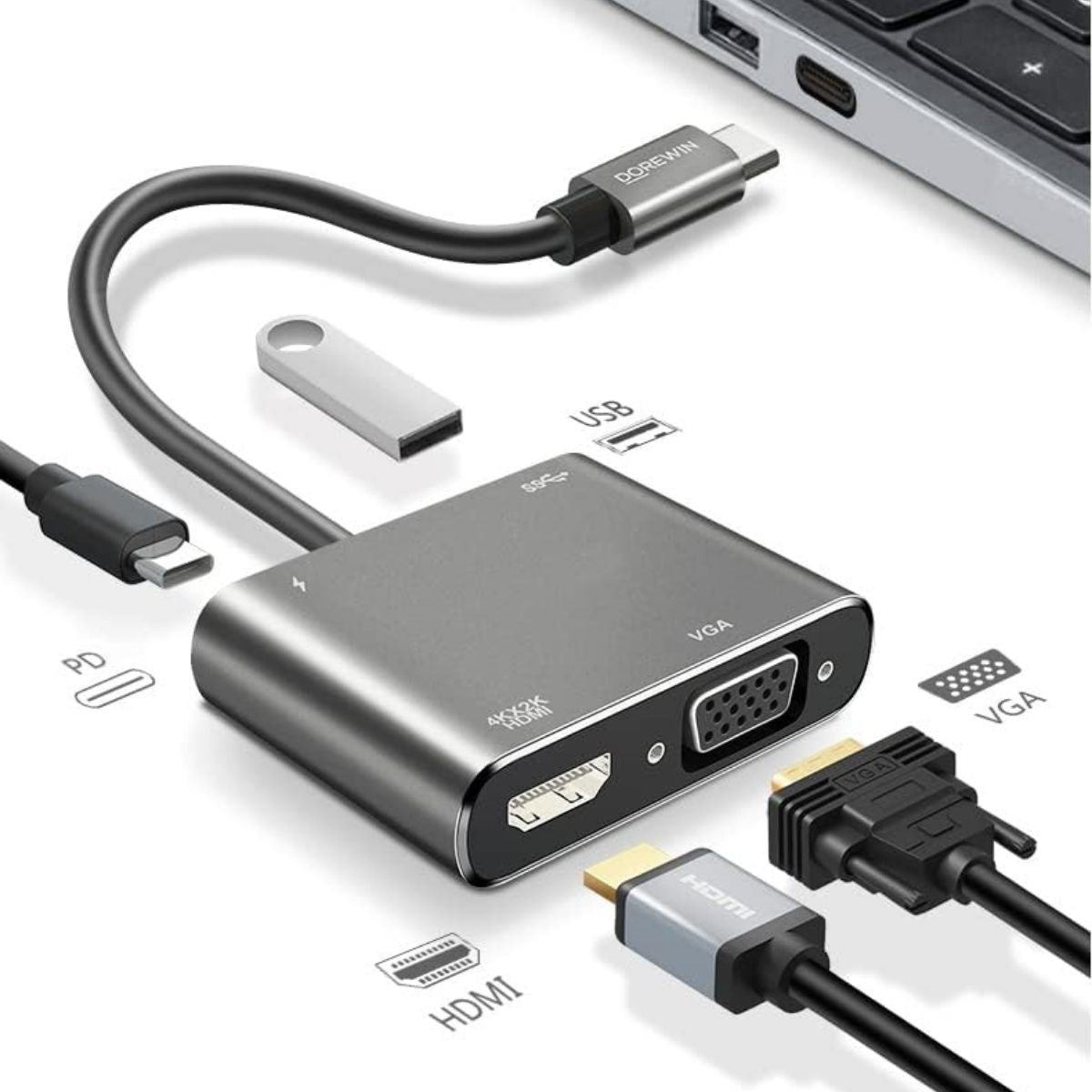Markasız - USB Hub Çoklayıcı - 4’ü 1 Arada Type-C to Hub Dönüştürücü Adaptör Modern cihazlar için tek