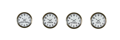 Antique Time Eskitme 4’lü Metal 36 cm Dünya Duvar Saatleri