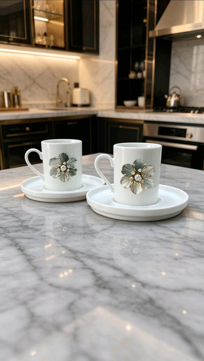 KİRLİNOVA® GRİ ÇİÇEK 2'Lİ FİNCAN TAKIMI