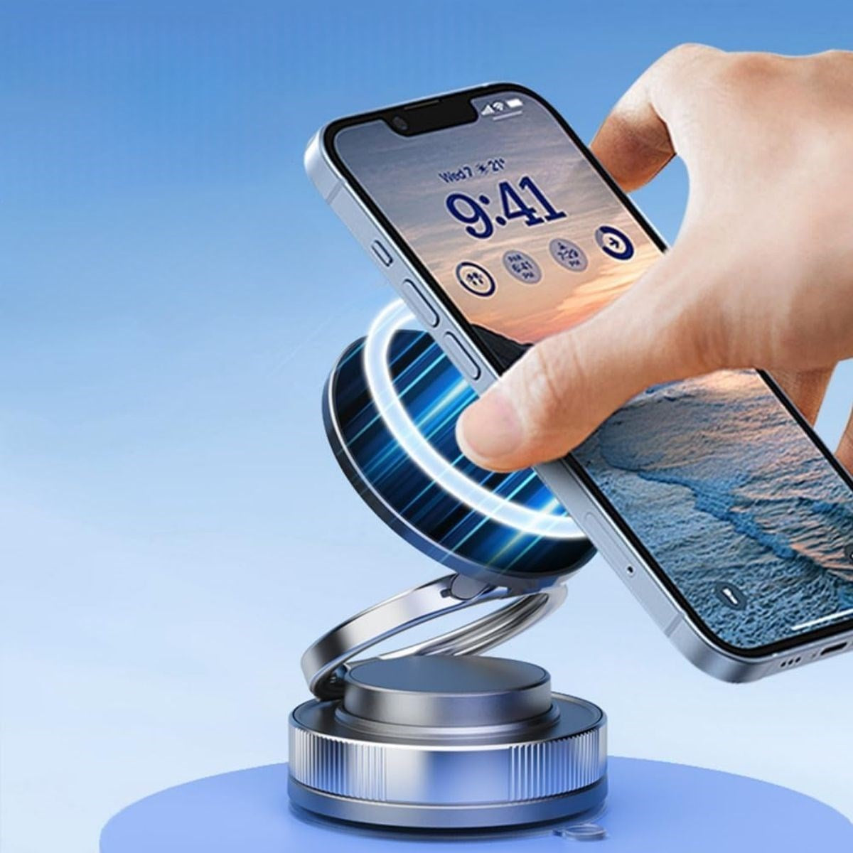 BUFFER® Vakumlu Manyetik Telefon Tutucu – Güçlü Vakum 360° Döner Araç İçi Telefon Standı, Ultra Sabit Manyetik Destekli Mobil Cihaz Aparatı