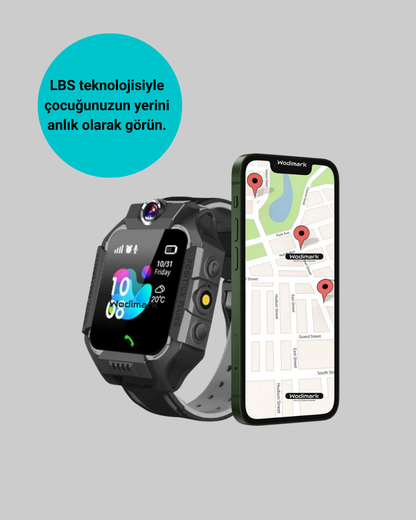 S10 Siyah Akıllı Çocuk Saati Konum Takip ve Güvenlik Özellikli