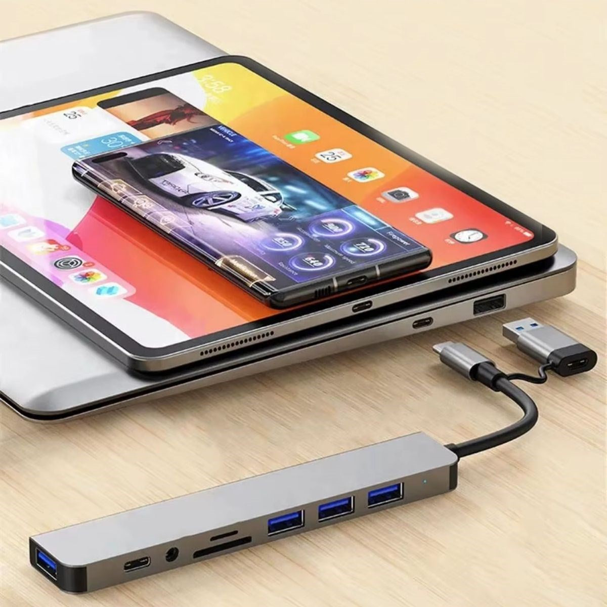 8 in 1 Usb Çevirici Notebook Macbook Type-C Uyumlu Görüntü Aktarıcı Hub (5643)