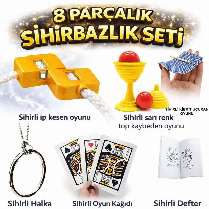 8’li Sihirbazlık Seti (Kibrit, Defter, Halka, Kupa, İp, 3’lü Kart) (5643)