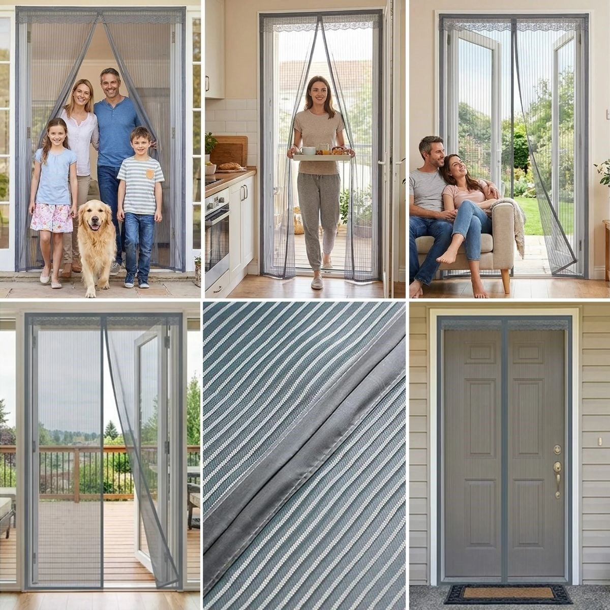 BUFFER® Mıknatıslı Kapı Sinekliği Gri 100x210 cm Otomatik Kapanan Manyetik Tül Sineklik