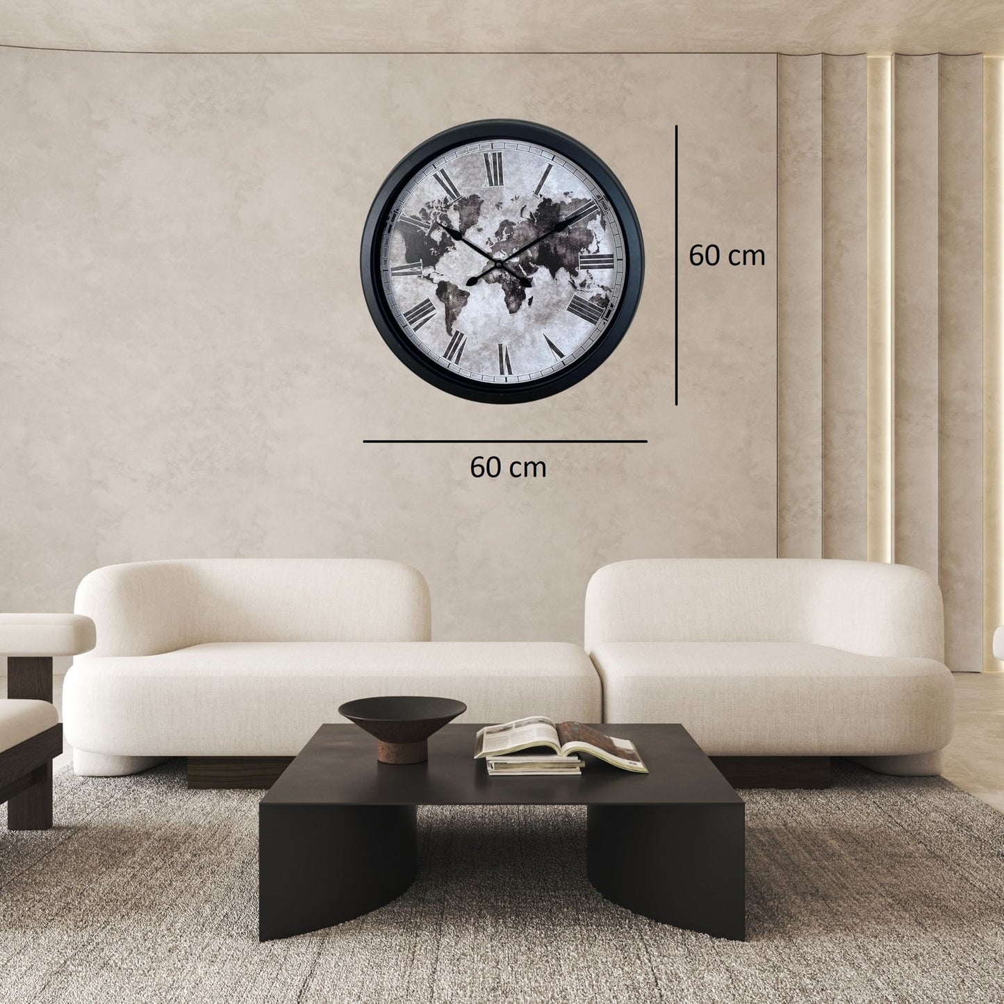 Siyah Atlas 60 x 60 Cm Metal Duvar Saati