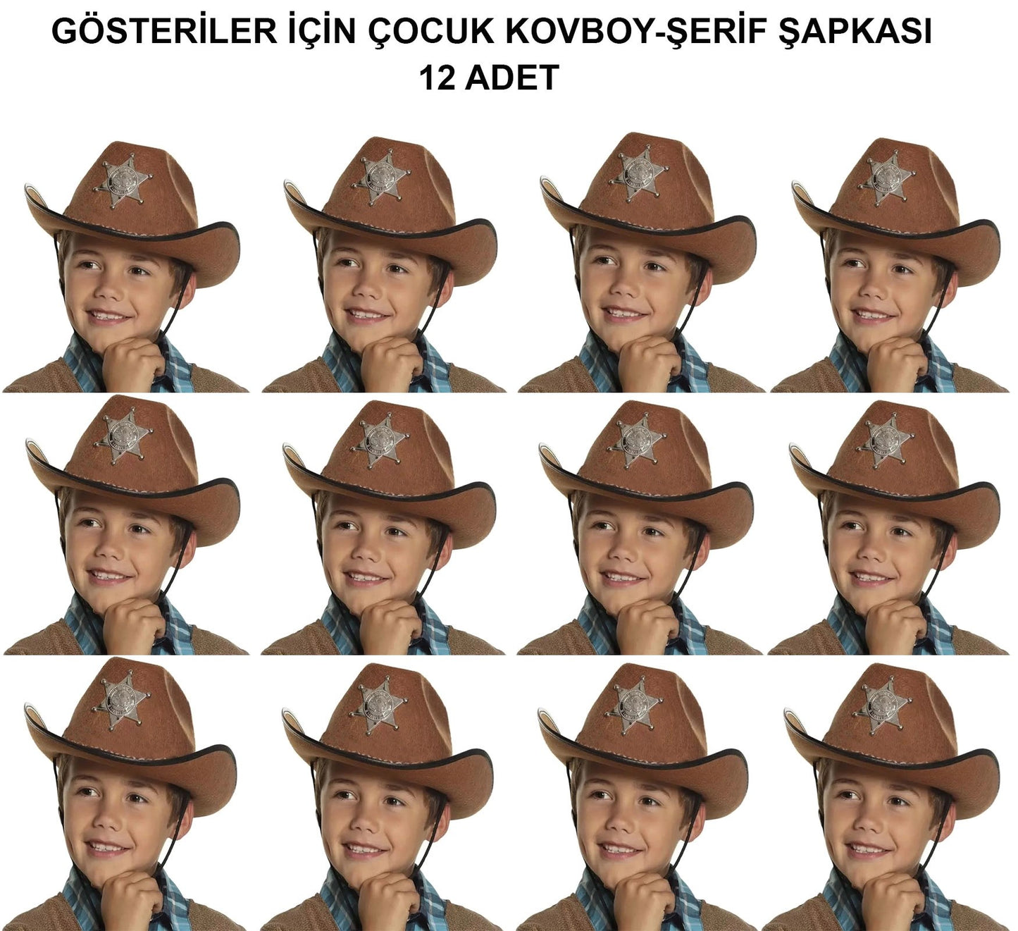 Kovboy Şerif Şapkası Kahve 12 Adet - Kostüm, Parti ve Gösteri Şapkası