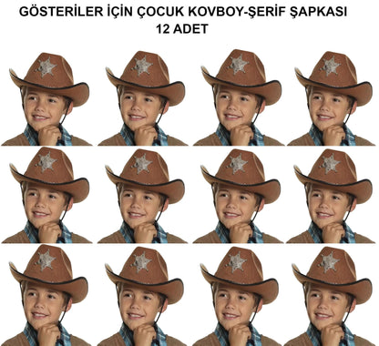 Kovboy Şerif Şapkası Kahve 12 Adet - Kostüm, Parti ve Gösteri Şapkası