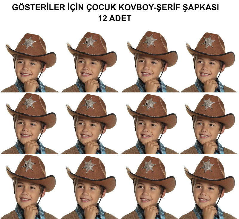 Kovboy Şerif Şapkası Kahve 12 Adet - Kostüm, Parti ve Gösteri Şapkası