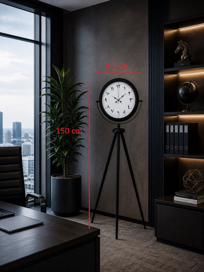 Siyah Arap Rakamlı Sıradışı Tasarım Tripod Ayaklı Saat