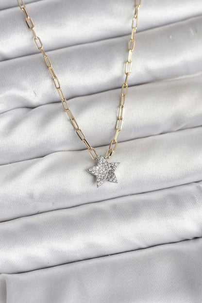 Pirinç Gold Renk Zincirli Zirkon Taşlı Minimal Yıldız Model Kadın Kolye