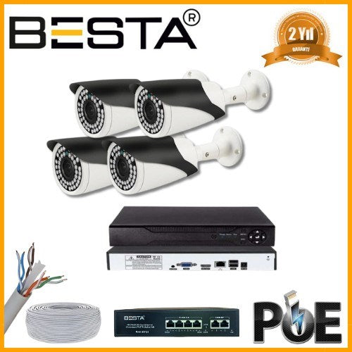 5 MP 1440P 4 Kameralı IP POE Güvenlik Seti