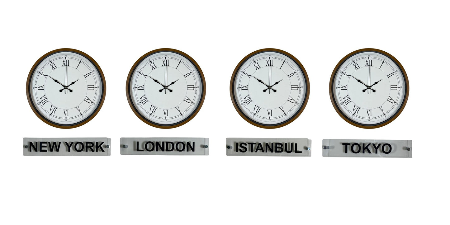 Kahverengi Roma 36 Cm 4lü Tabelalı Dünya Saatleri