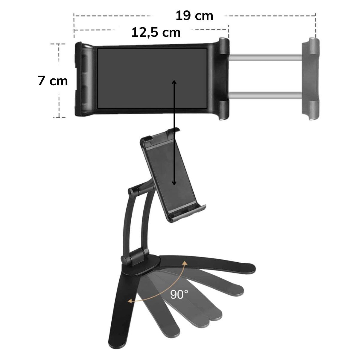 BUFFER® 360 Derece Dönebilen Mutfak Masaüstü Telefon Tablet Tutucu Ayarlanabilir Esnek Ayaklı Metal