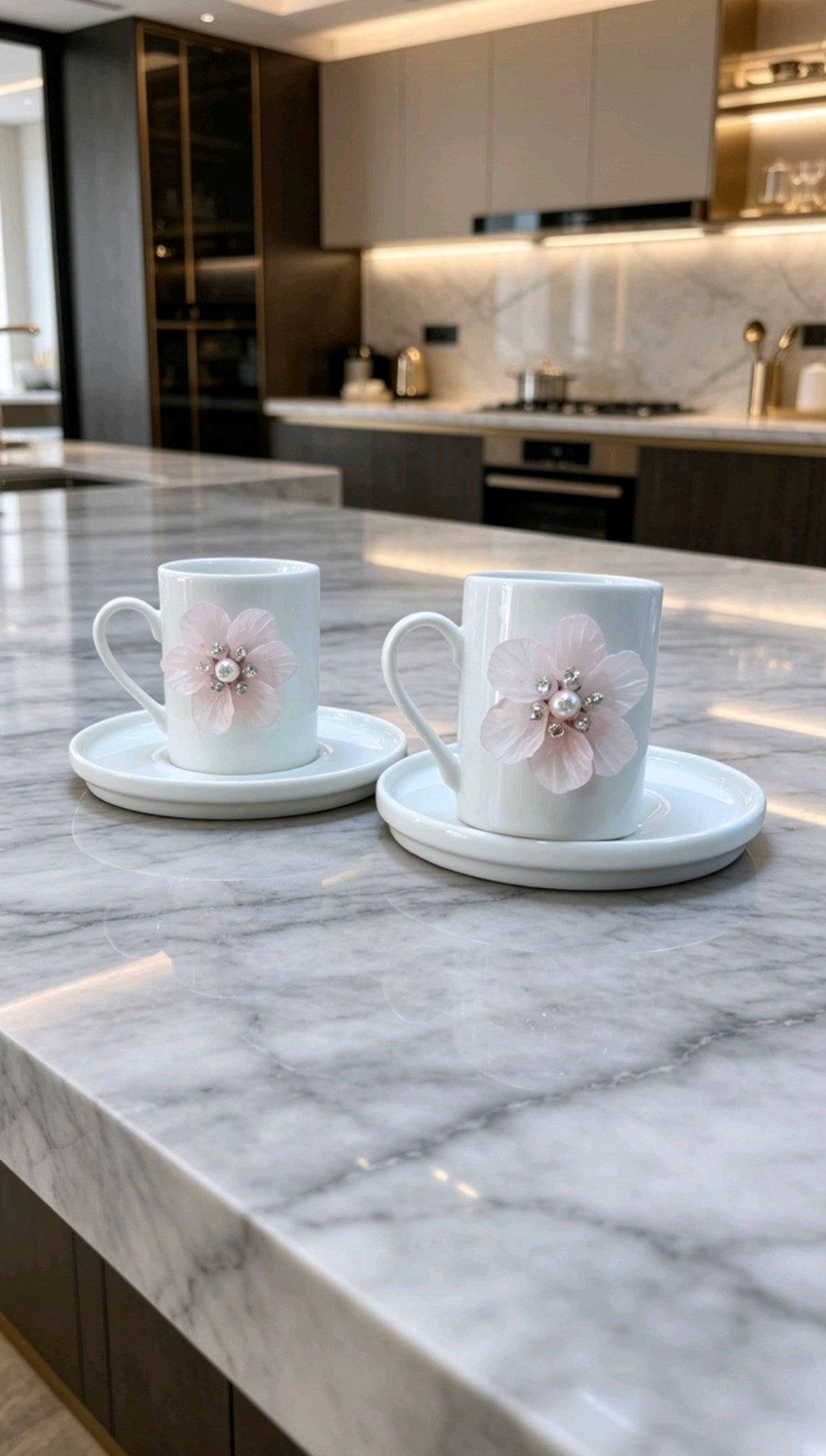KİRLİNOVA® PEMBE ÇİÇEK PORSELEN 2'Lİ FİNCAN