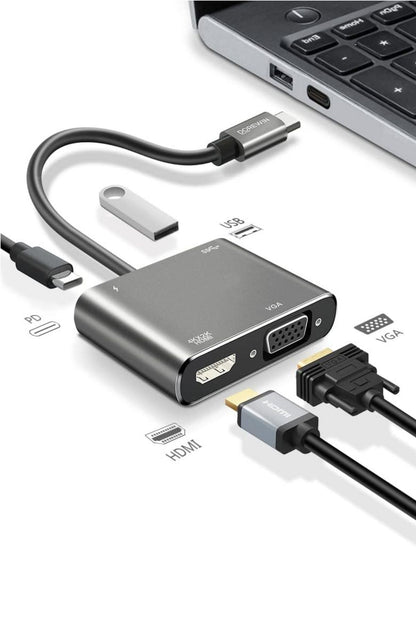 Markasız - USB Hub Çoklayıcı - 4’ü 1 Arada Type-C to Hub Dönüştürücü Adaptör Modern cihazlar için tek