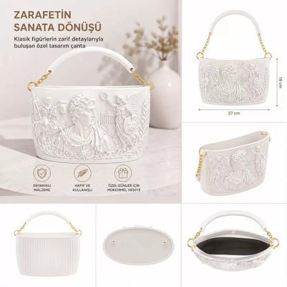 Athena Noir Antik Dönem 3d Tasarım Omuz Çantası Beyaz
