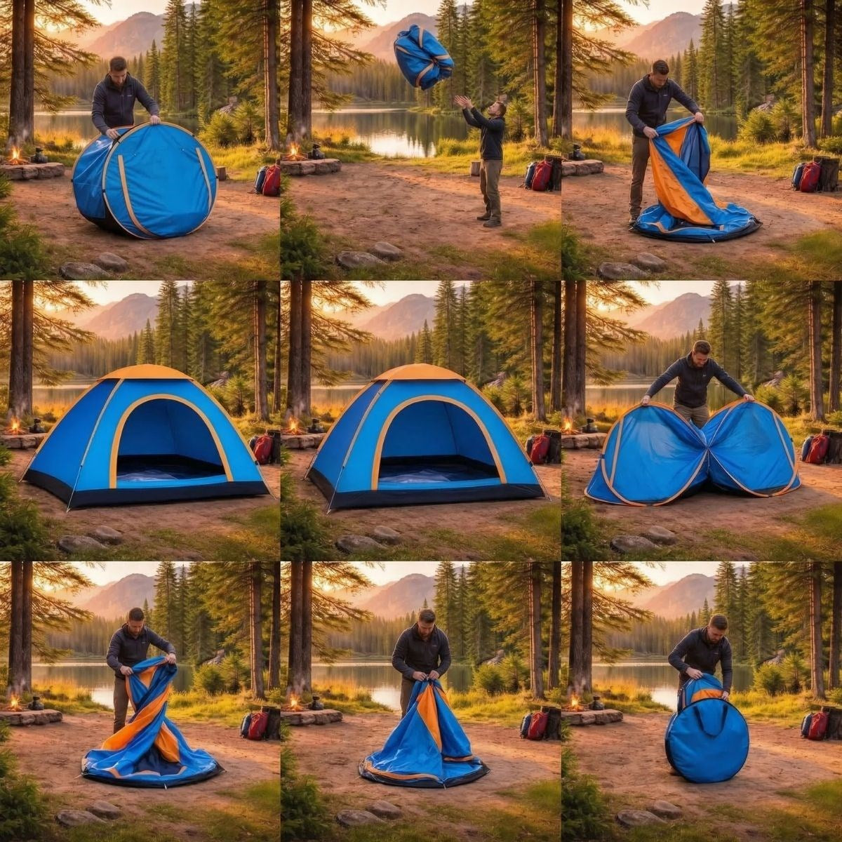 BUFFER® 3 Kişilik Yarı Otomatik Kurulum Kamp Çadırı – Suya Dayanıklı, Taşıma Çantalı Outdoor Aile Çadırı, Piknik, Plaj ve Doğa 200x150x110 cm