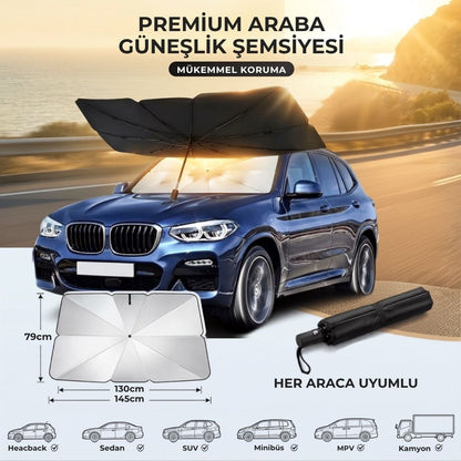 BUFFER® Premium Katlanabilir Araç Ön Cam Güneşliği – Şemsiye Tipi Oto Güneşlik, UV Korumalı Isı Yalıtımlı Ön Cam Gölgelik