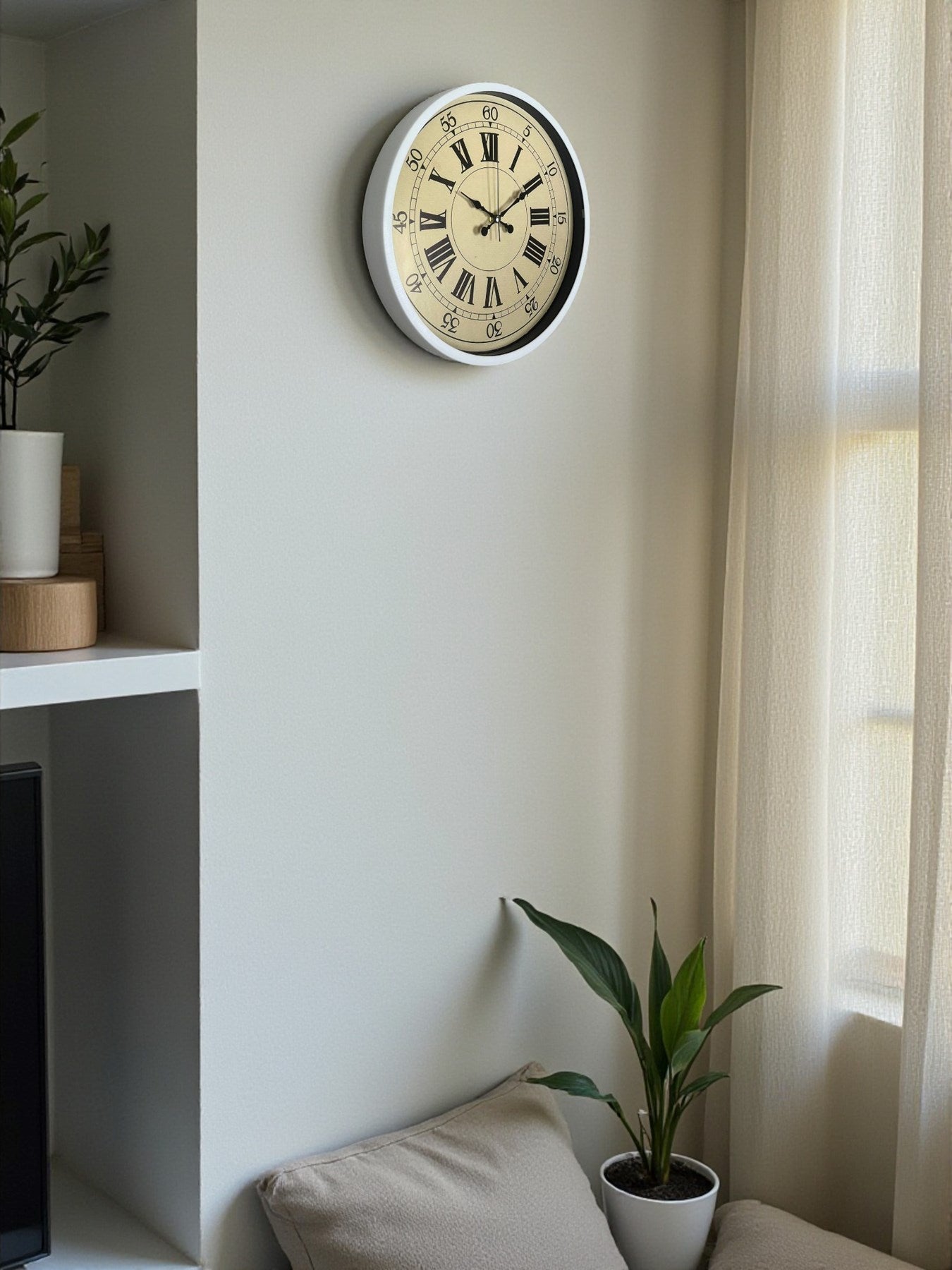 36 Cm Beyaz Retro Dekoratif Duvar Saati