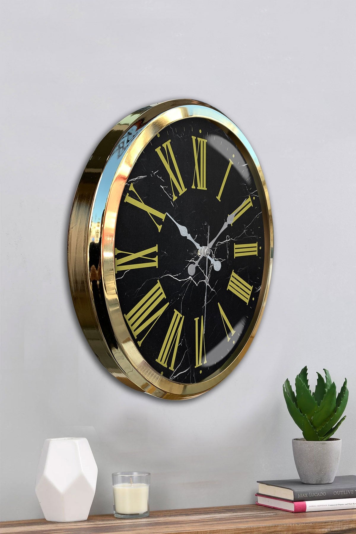 Black Marble Gold 52 Cm Metal Duvar Saati