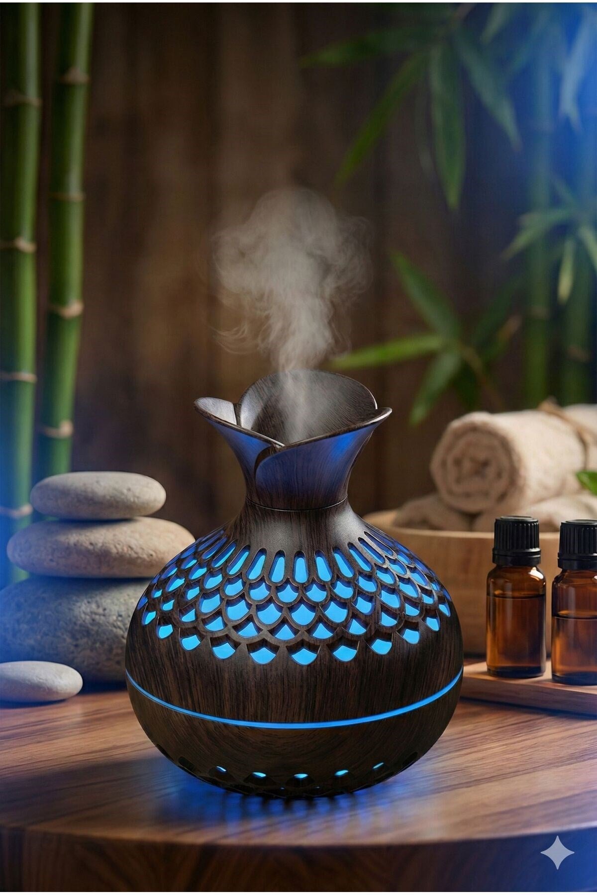 Markasız - Hava Nemlendirici - Premium Ahşap Desenli Ultrasonik Aromaterapi Difüzör & Hava Nemlendiri