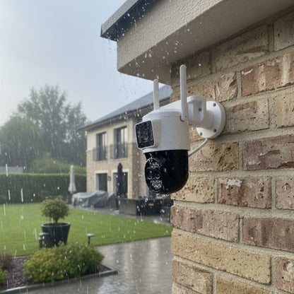 BUFFER® 3 Kameralı Kablolu Akıllı Güvenlik Kamerası – 360° PTZ Hareketli, Çift Antenli, WiFi IP, Gece Görüşlü Dış Mekan Kamera